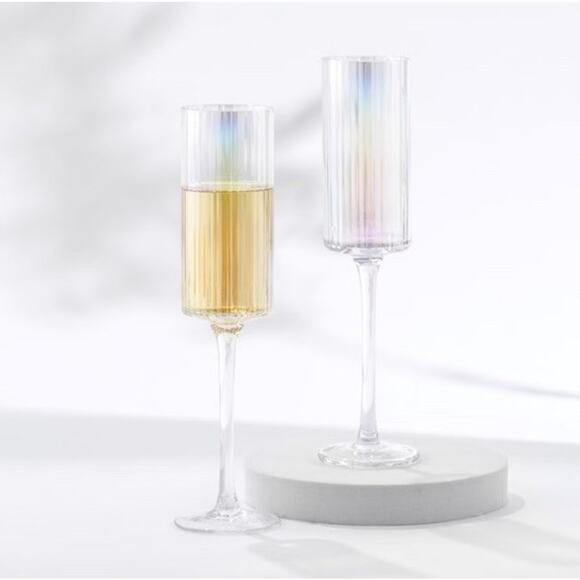 Christian Siriano New York Chroma Champagne Flutes Set of 2 Iridescent 9” - Picture 2 of 11